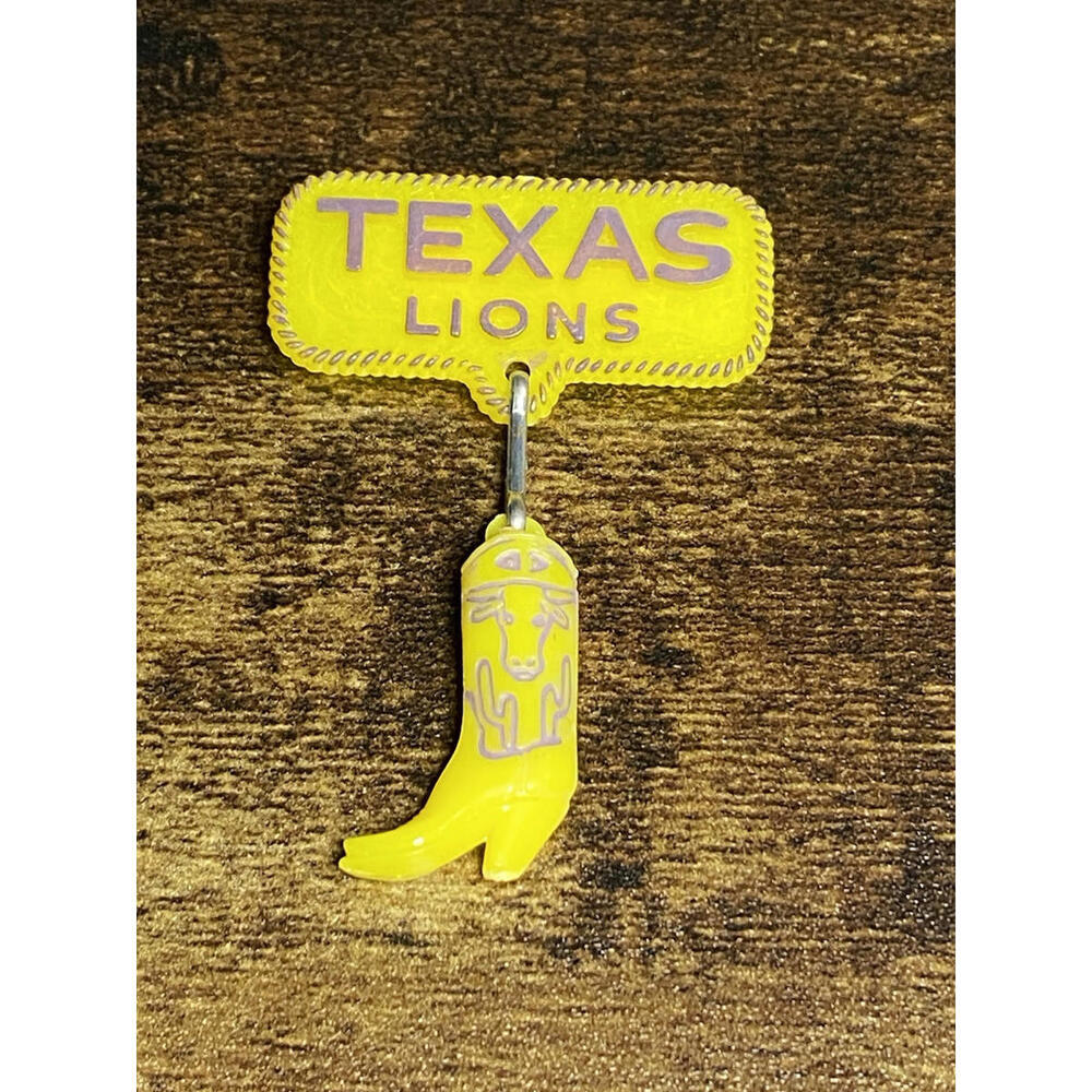 Texas Lions Club Pin Vintage Lapel Pins Yellow Dangling Cowboy Boot Lonestar